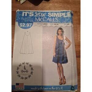 McCall's L9402 Simple Scoop-Neck Tent Dress flowy sewing pattern XS-XL Uncut